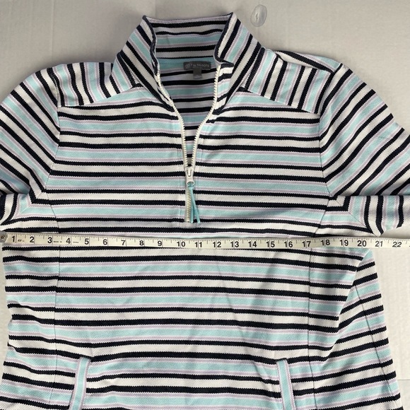 T By Talbots XL Striped 3/4 Sleeve High Neck Quarter Zip Pullover - Picture 8 of 9